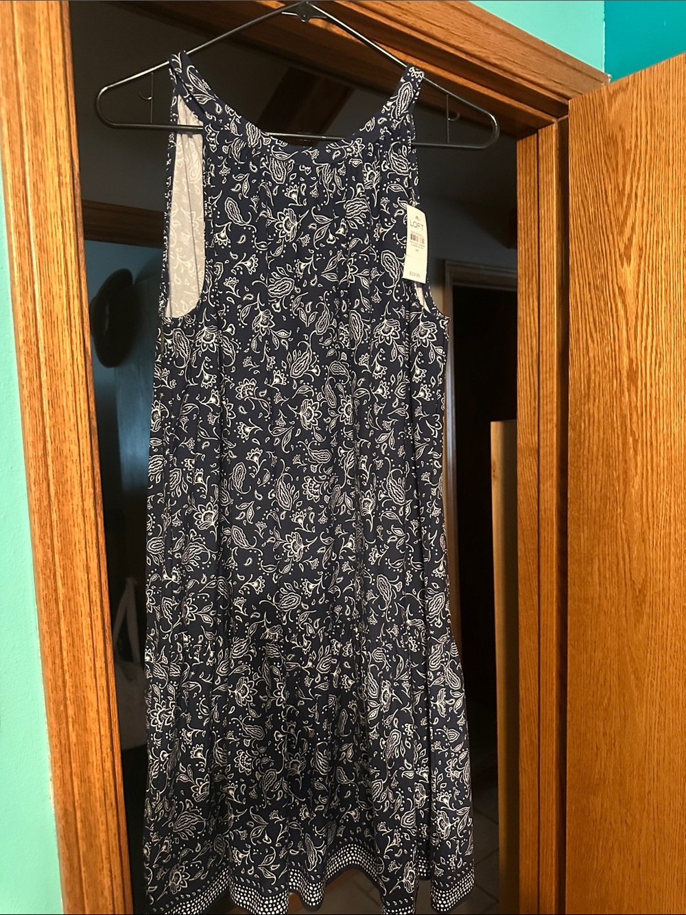 Loft Brand Navy Blue Paisley Sleeveless Sundress